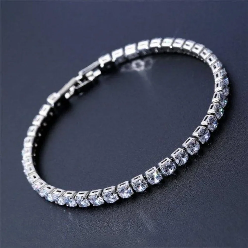 NEW 18K White Gold Plated Round Diamond Bracelet - Picture 2 of 8